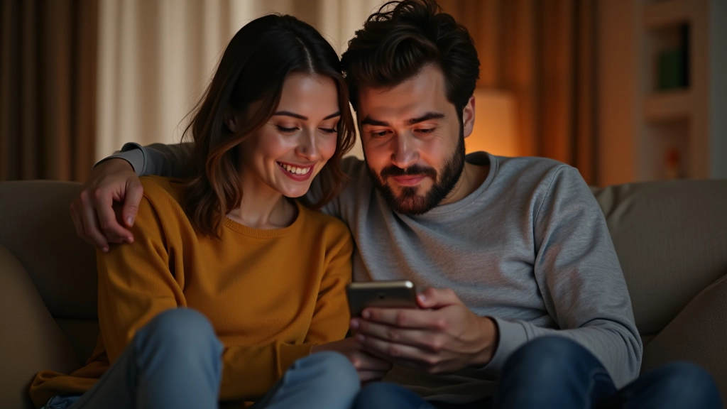 Žmonės naudoja biudžeto aplikaciją telefone, sėdi kartu, pasiūlytas biudžetas