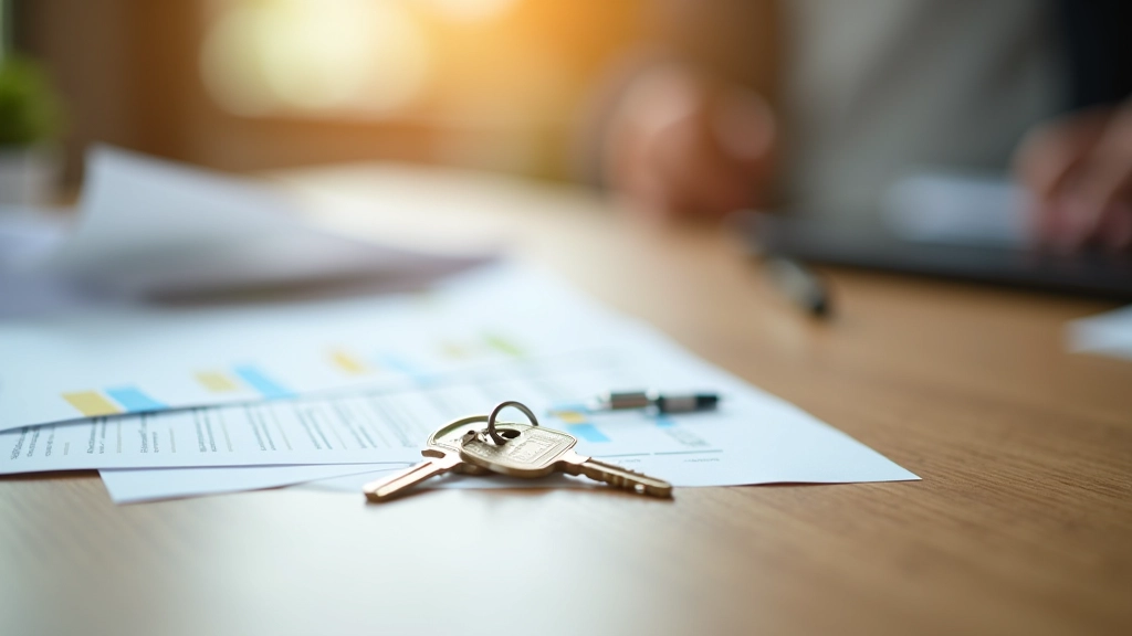 Namų raktas ir finansinio dokumento su skaičiuotuvą, namų pirkimo metu